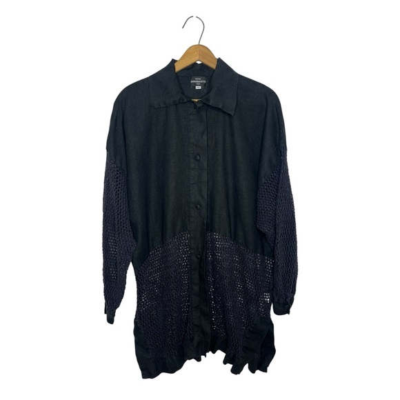 Irene Donoshayte Paris Linen Mesh Panel Longline Tunic Top Minimalist - Picture 1 of 12